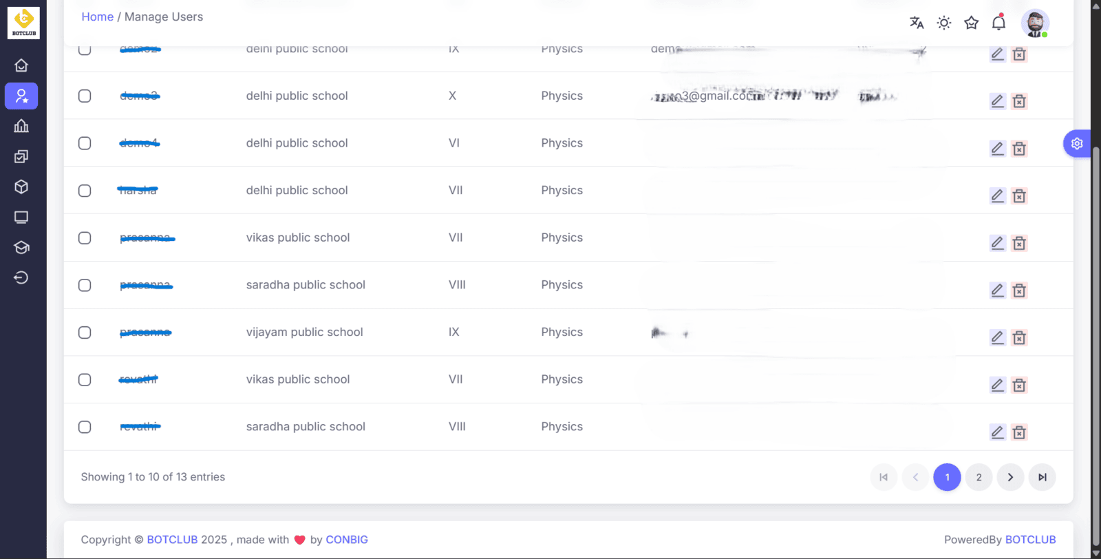 Manage Users (Teacher Management)